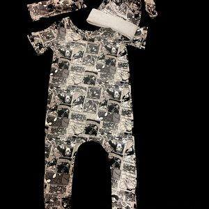 Handmade unique Classic comic Romper set 6/9 mth